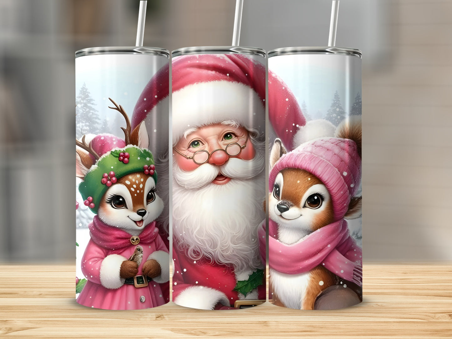 Festive Tumbler Featuring Santa and Woodland Friends