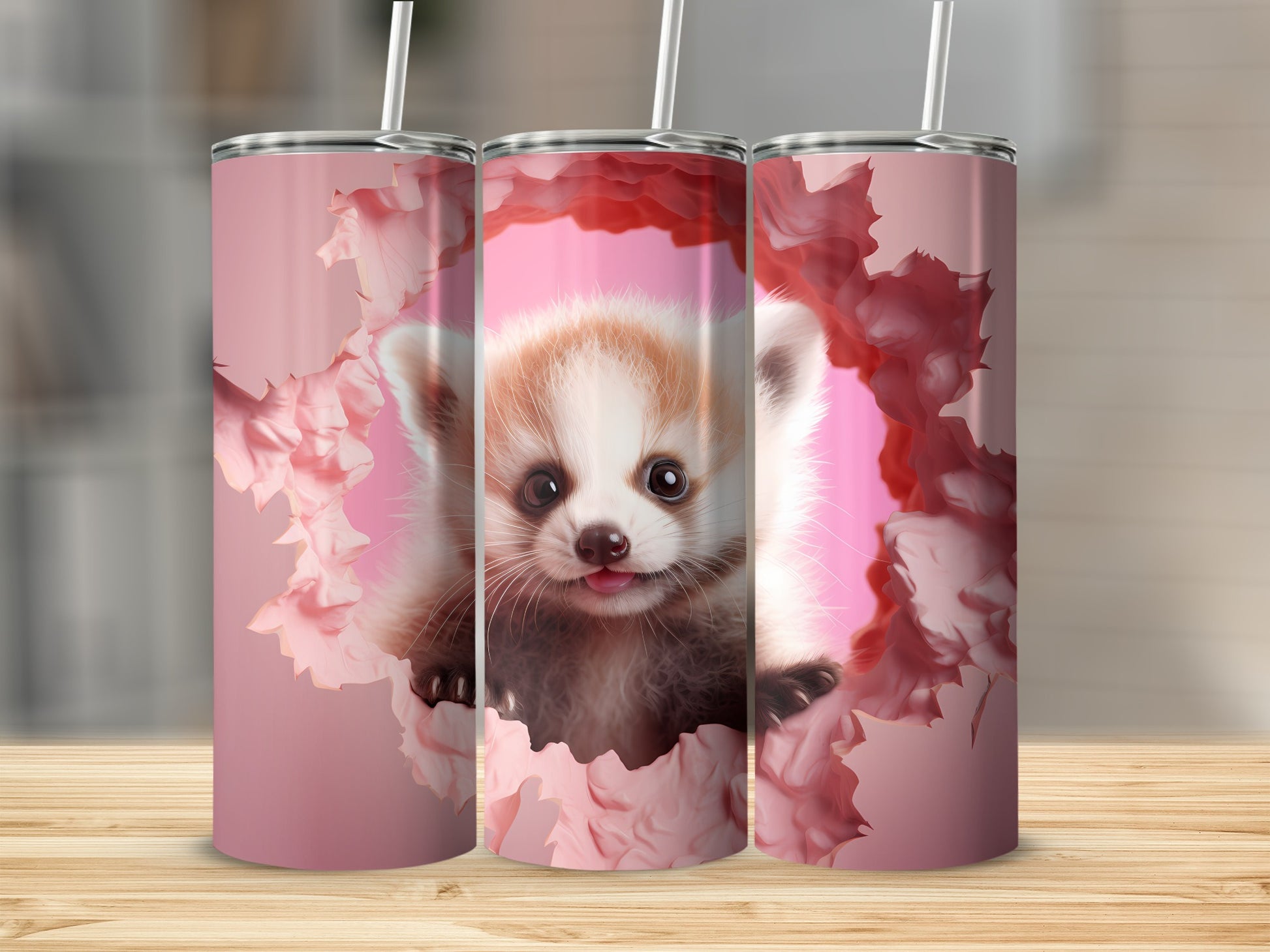 Cute Animal Peeking Through Leaves Tumbler Product