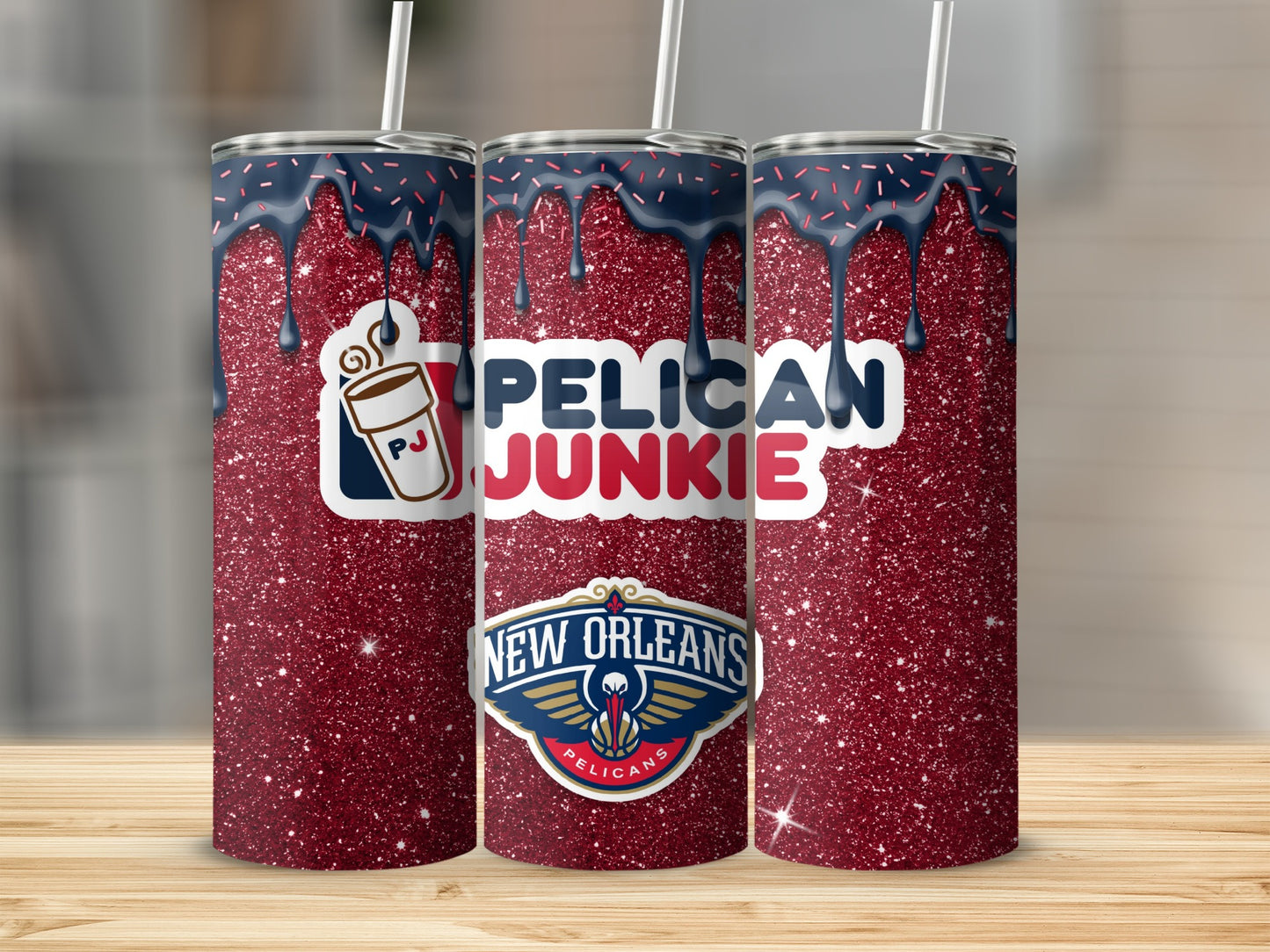New Orleans Pelican Junkie Glitter Tumbler