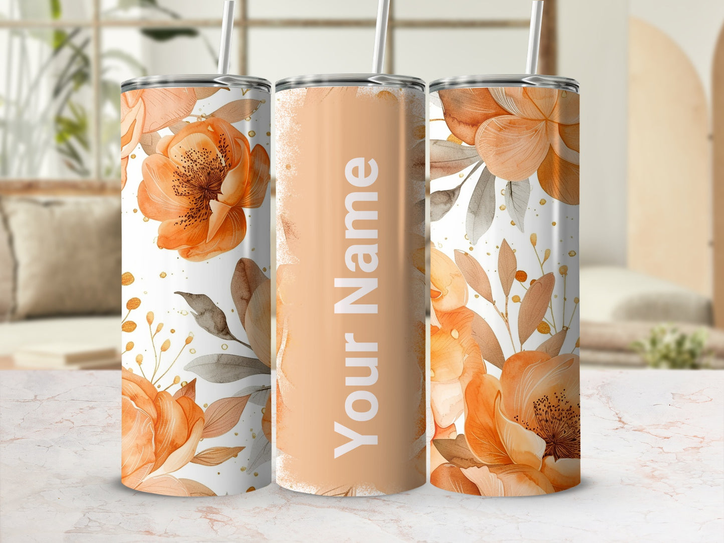 Personalized Floral Design Tumbler for Your Name