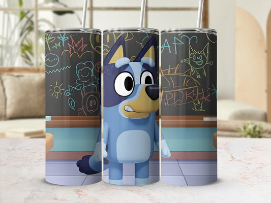 Cartoon Dog Character with Chalkboard Background Tumbler
