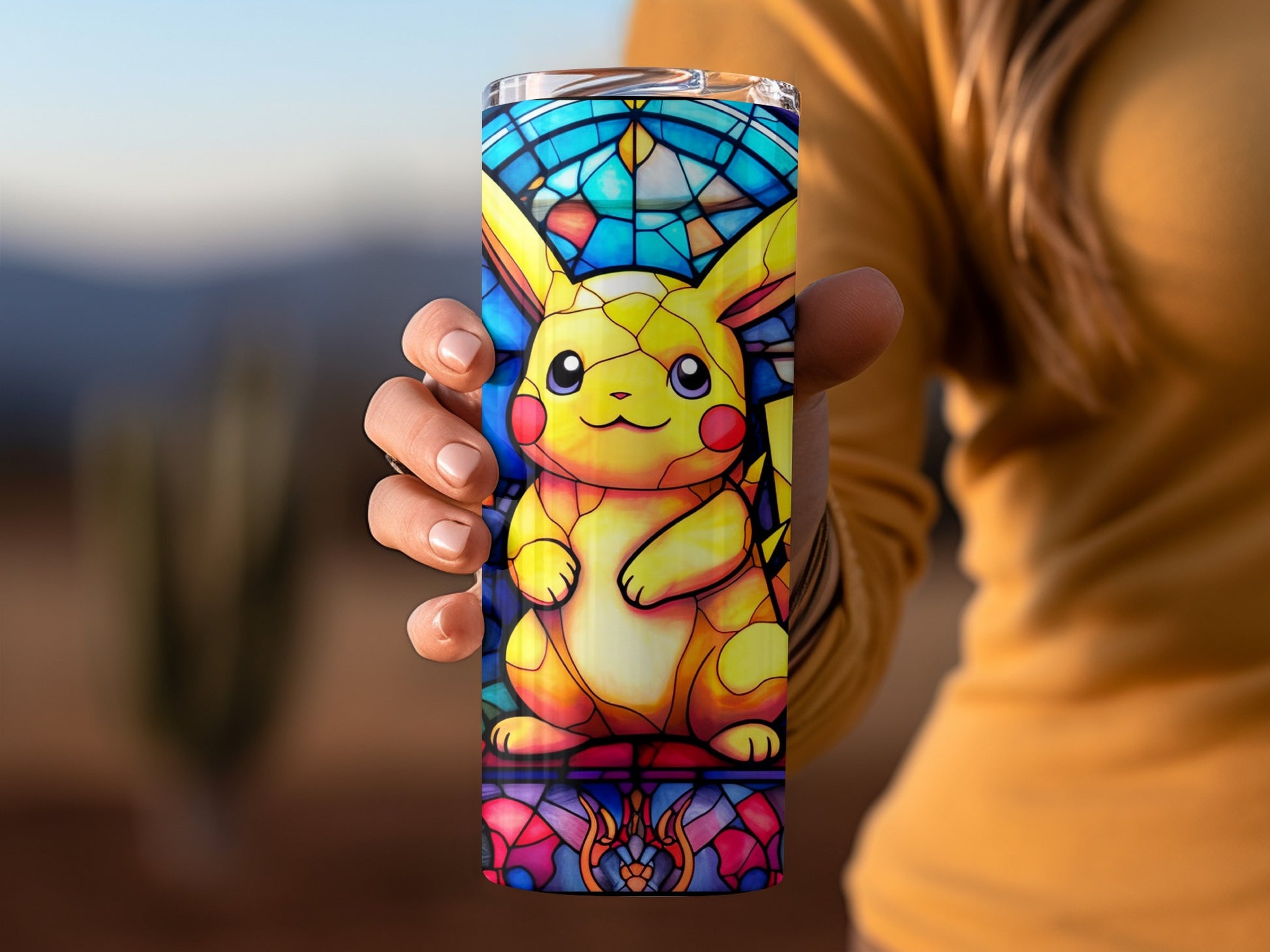 Vibrant Stained Glass Style Cartoon Character Tumbler