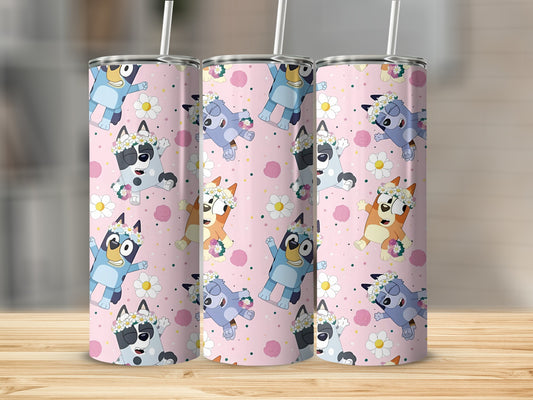 Adorable Cartoon Characters Pink Tumbler Cup