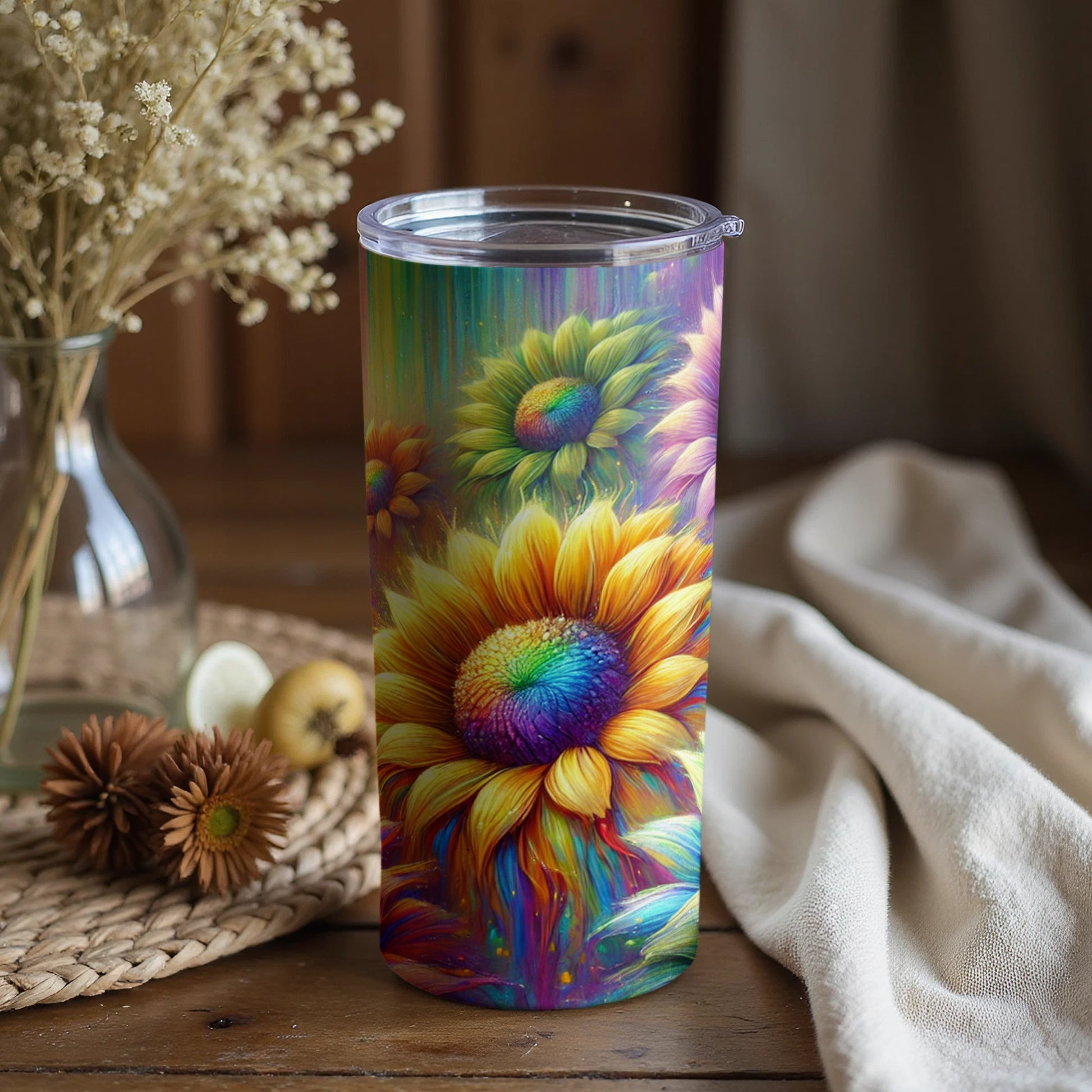Colorful Sunflower Art Insulated Tumbler Cup