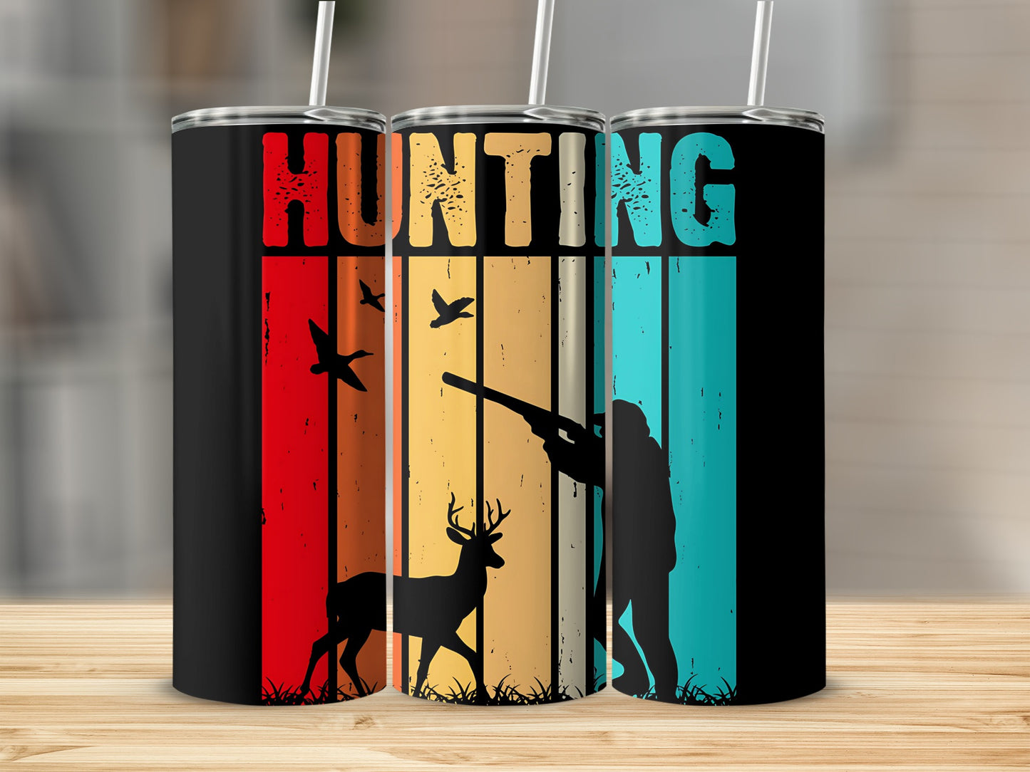 Colorful Hunting Scene Tumblers for Outdoor Enthusiasts