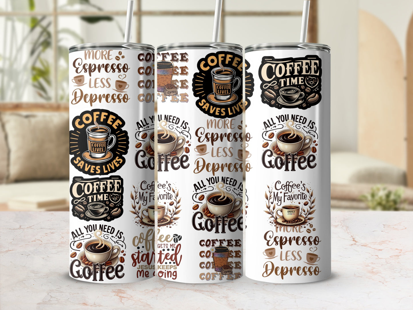 Coffee Themed Insulated Stainless Steel Tumbler