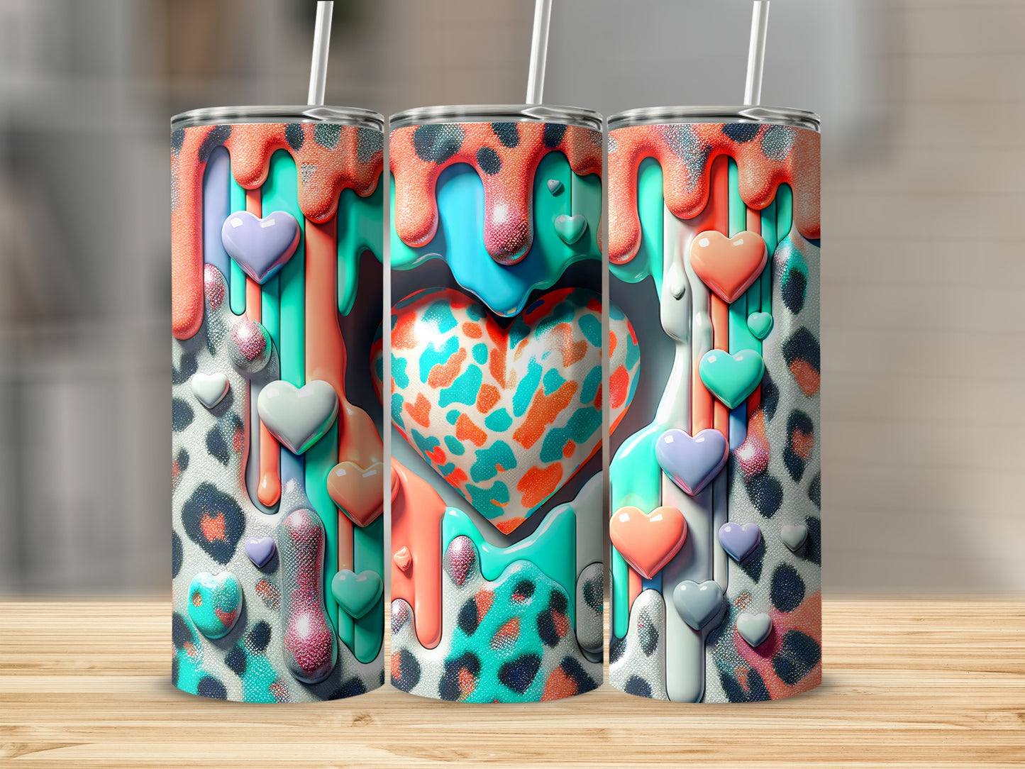 Valentine's Day! Colorful Hearts With Leopard Skin Effect Lovely Tumblers