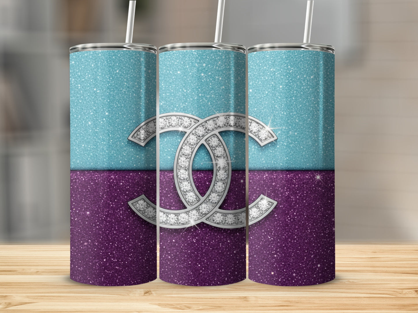 Silver Diamond Logo On Two Tone Glitter Background Tumbler