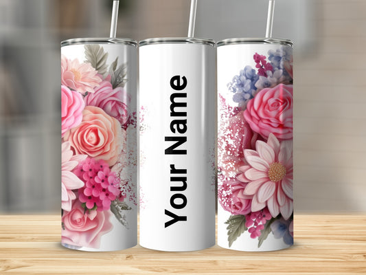 Custom Floral Design Tumbler with Your Name Personalization