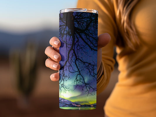 Northern Lights with Tree Silhouette Travel Tumbler