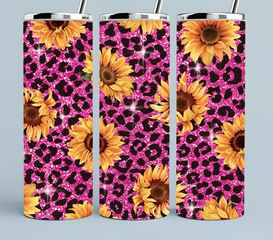 Pink Sunflower Glitter tumbler