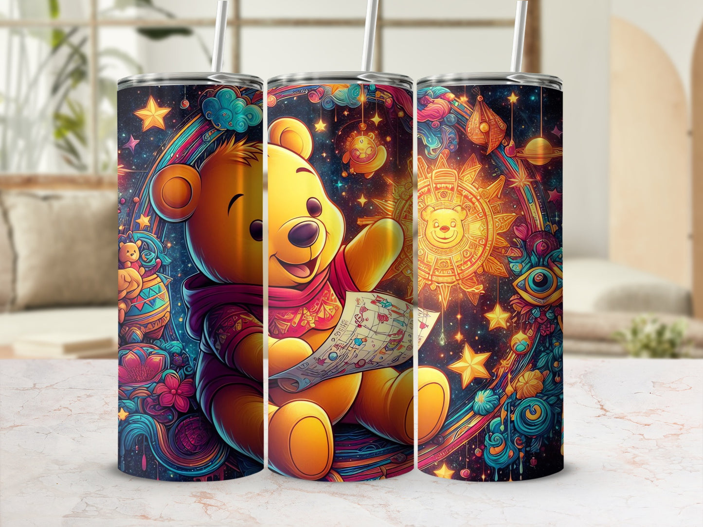 Cute Teddy Bear Galaxy Illustration Tumbler Design