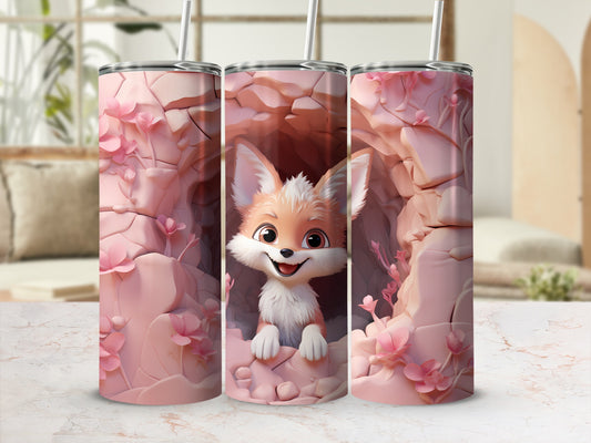 Cute Fox in Pink Floral Design Tumbler Drinkware Accessory