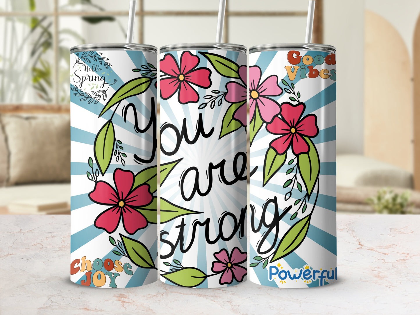 Motivational Floral Themed Inspirational Tumbler