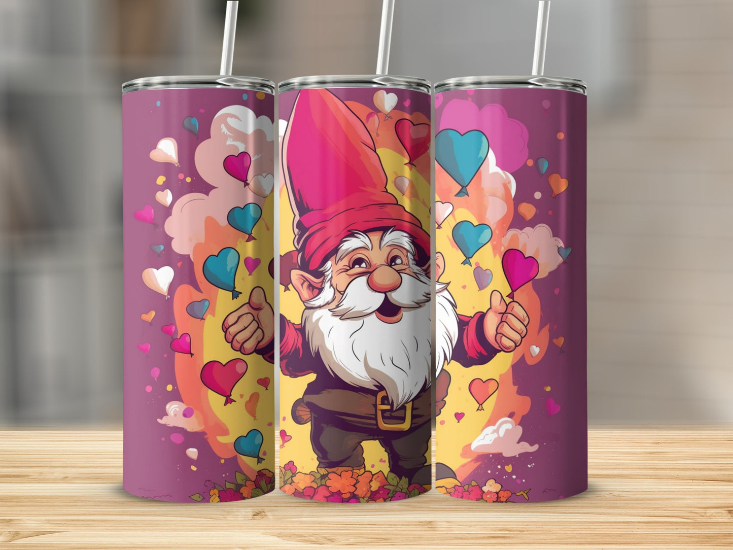 Adorable Gnome with Hearts Colorful Tumbler Design