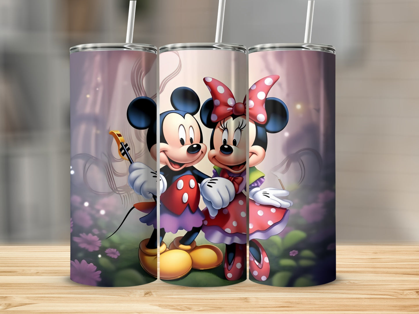 Mickey and Minnie Mouse Tumbler with Straws Flask