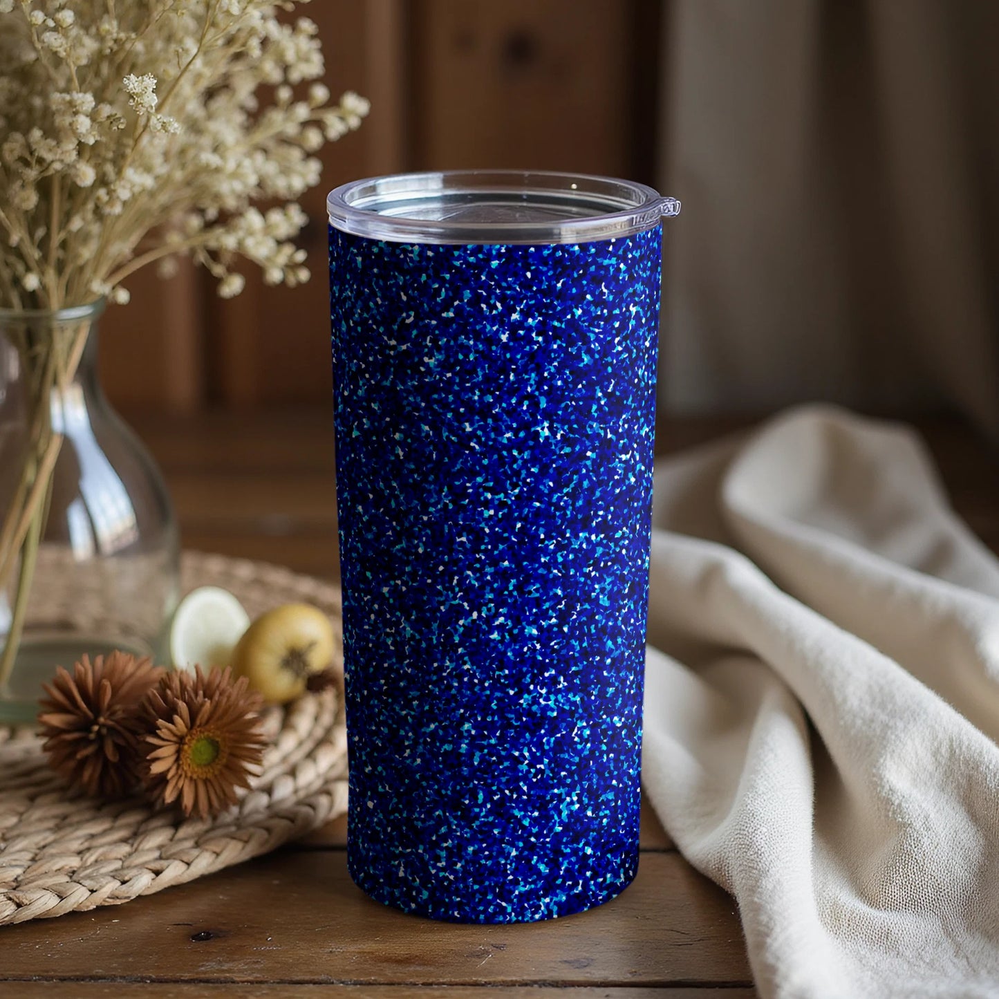 Sparkling Blue Tumbler with Elegant Glitter Design