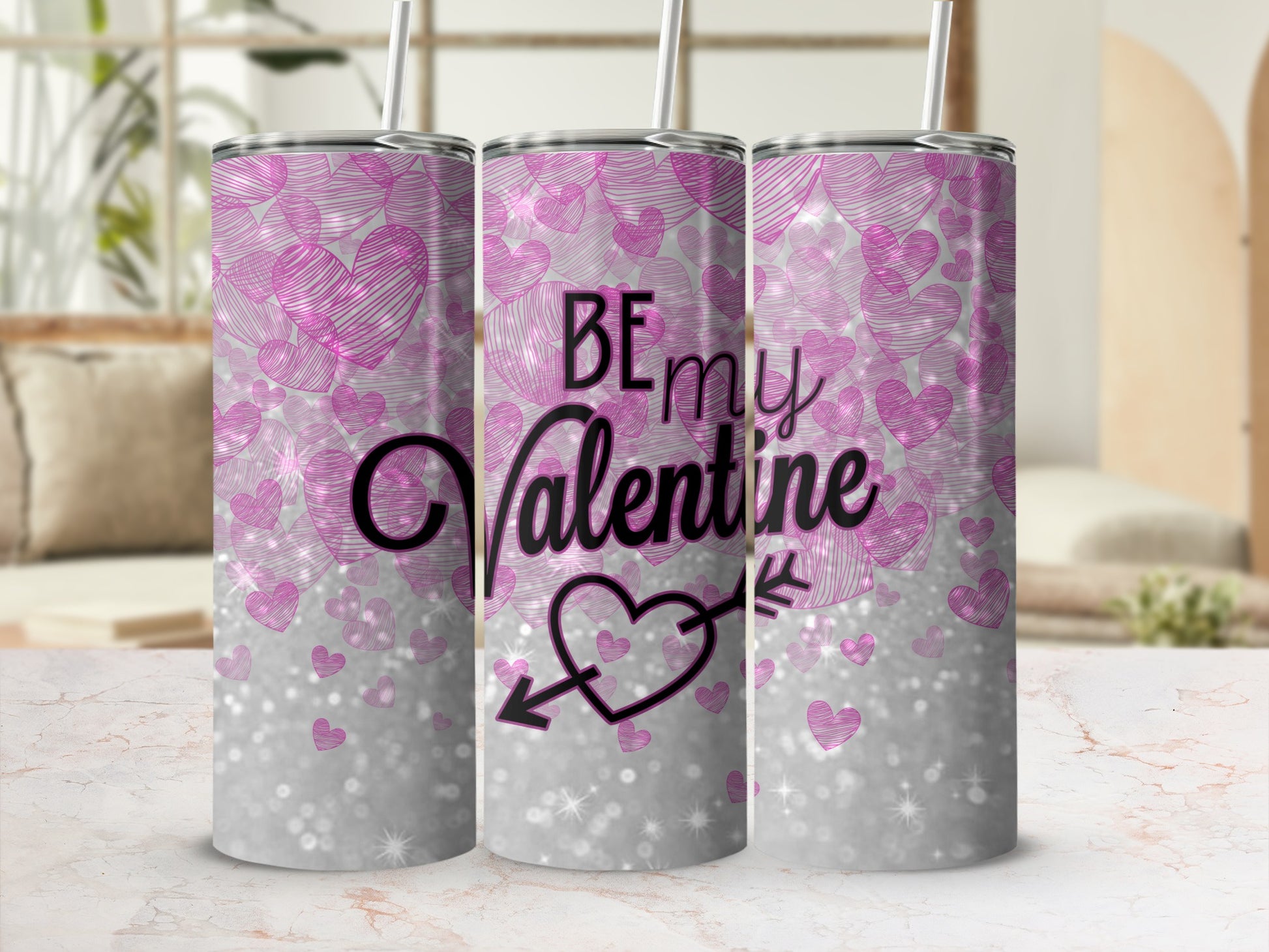 Pink Hearts Be My Valentine Glittery Tumbler product type