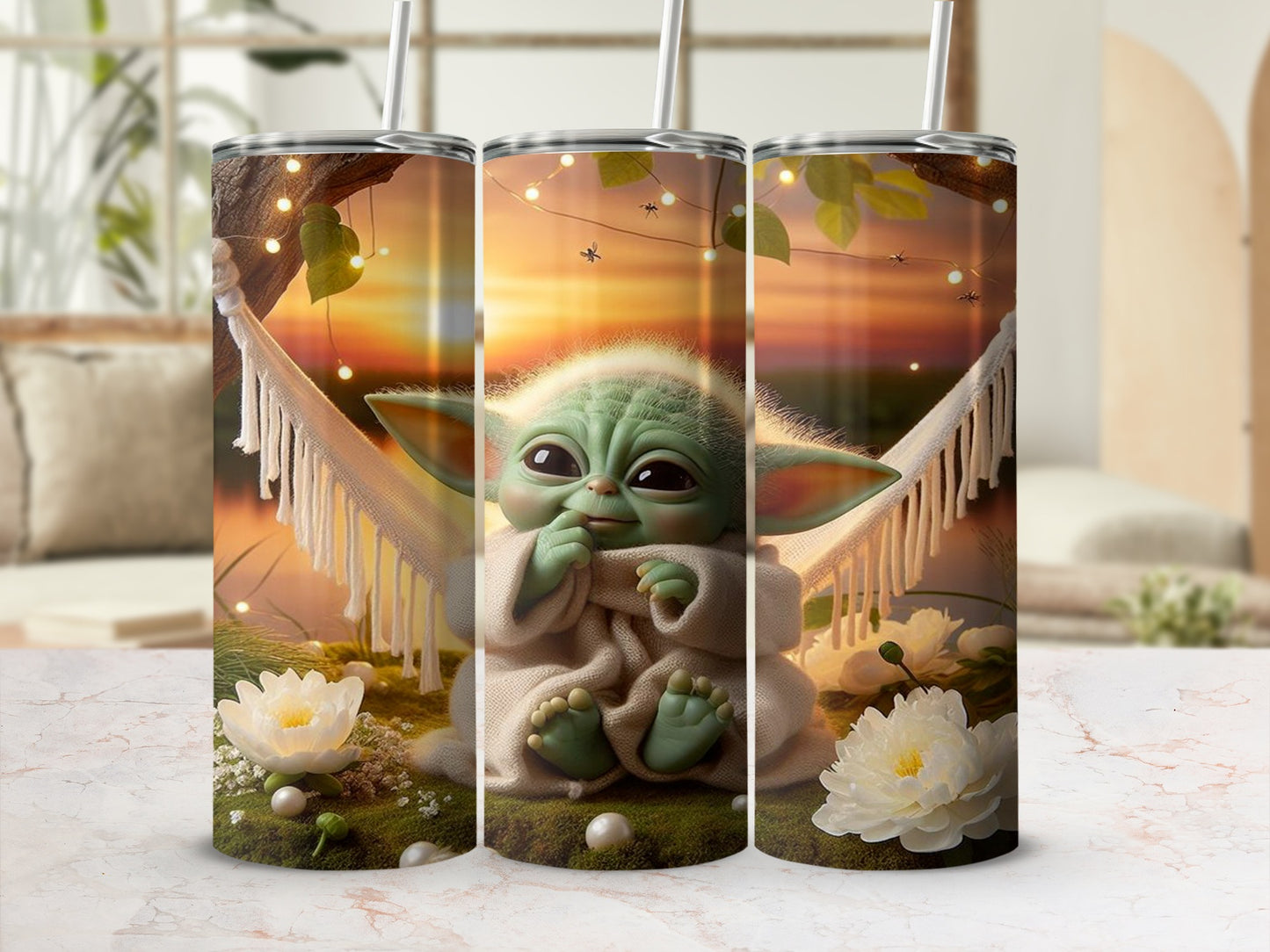 Cute Starry Night Baby Alien in Hammock Tumbler