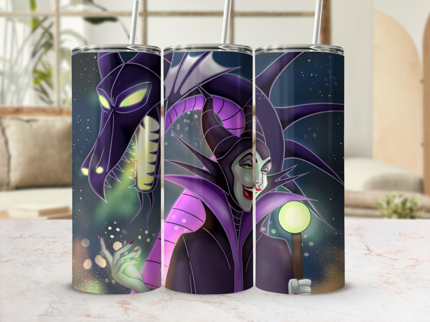 Villain Themed Tumbler With Dragon and Sorceress Design