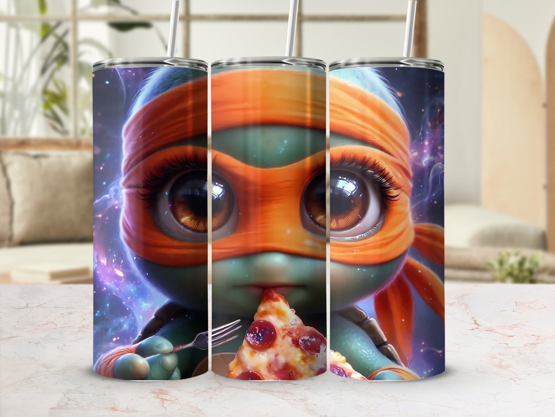 Adorable Ninja Turtle Design Tumbler with Straw