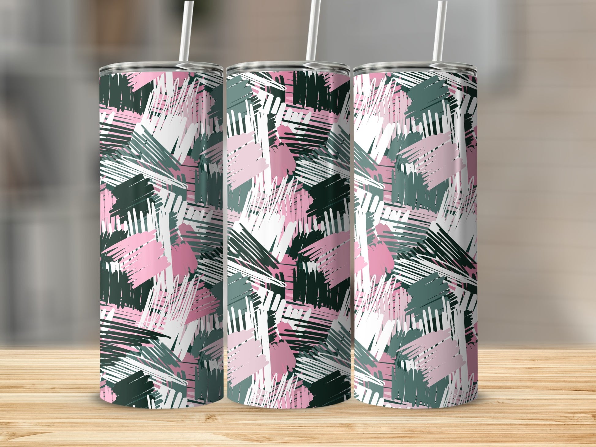 Abstract Pink and Green Brush Stroke Pattern Tumbler