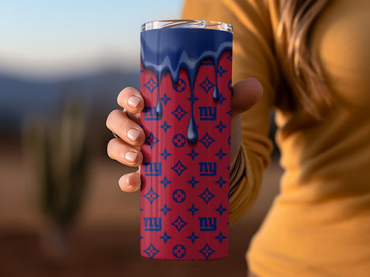 NY Giants Over Red Pattern Blue Dripping Paint Tumblers
