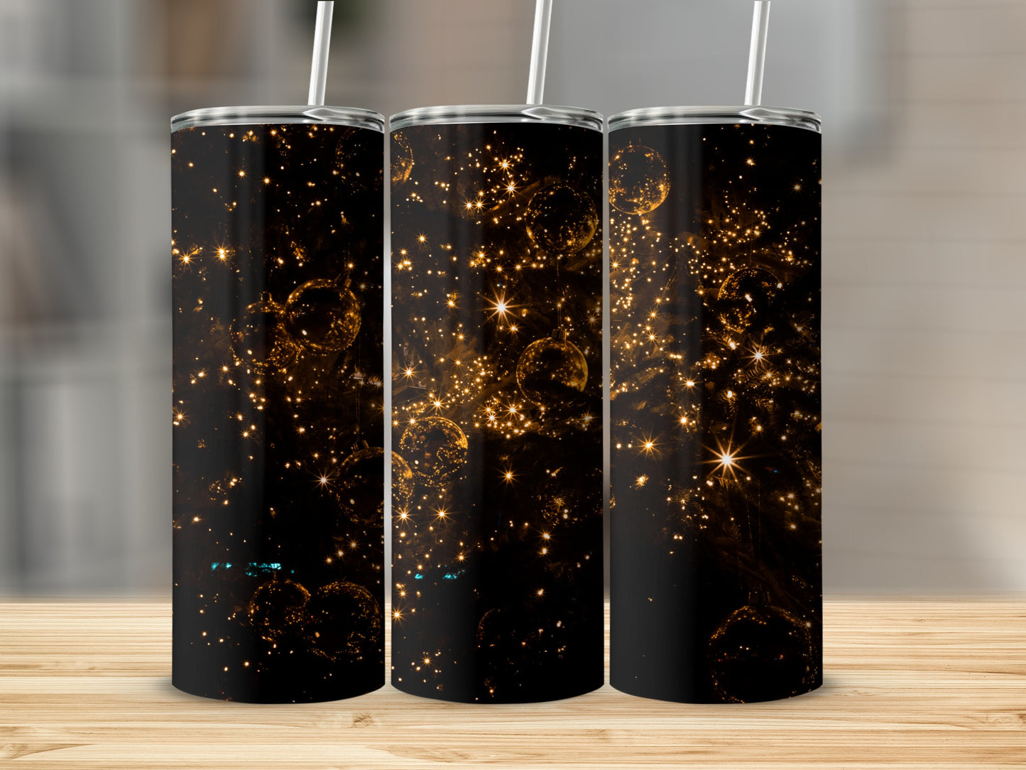 Black and Gold Sparkling Stars Tumbler