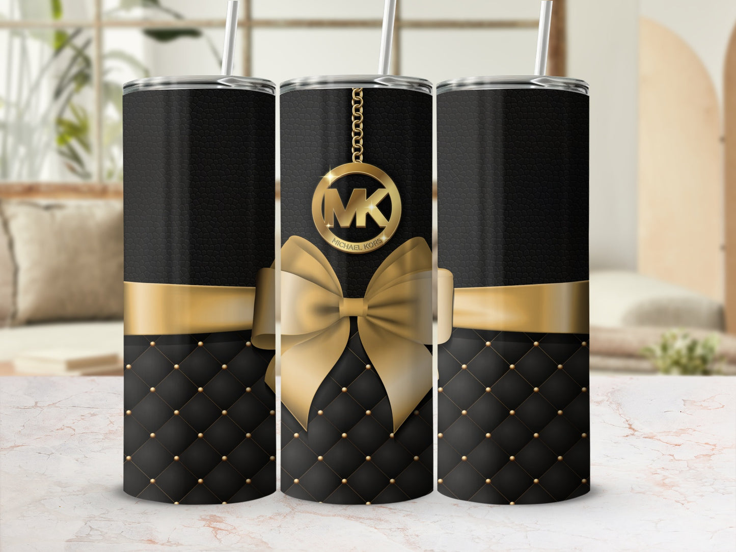 Black and Gold Designer Inspired Tall Tumbler