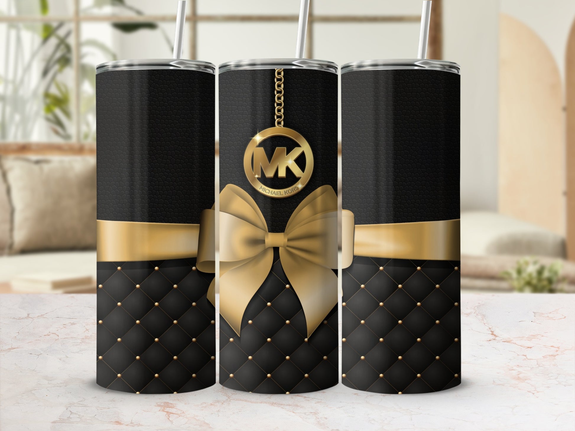 Black and Gold Designer Inspired Tall Tumbler