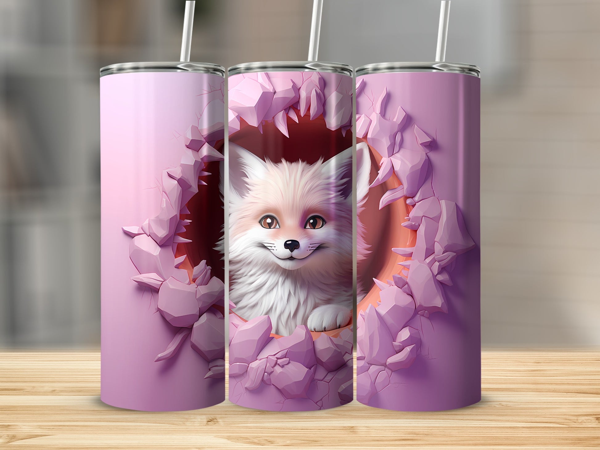 Cute Fantasy Fox in Cracked Wall Tumbler Design