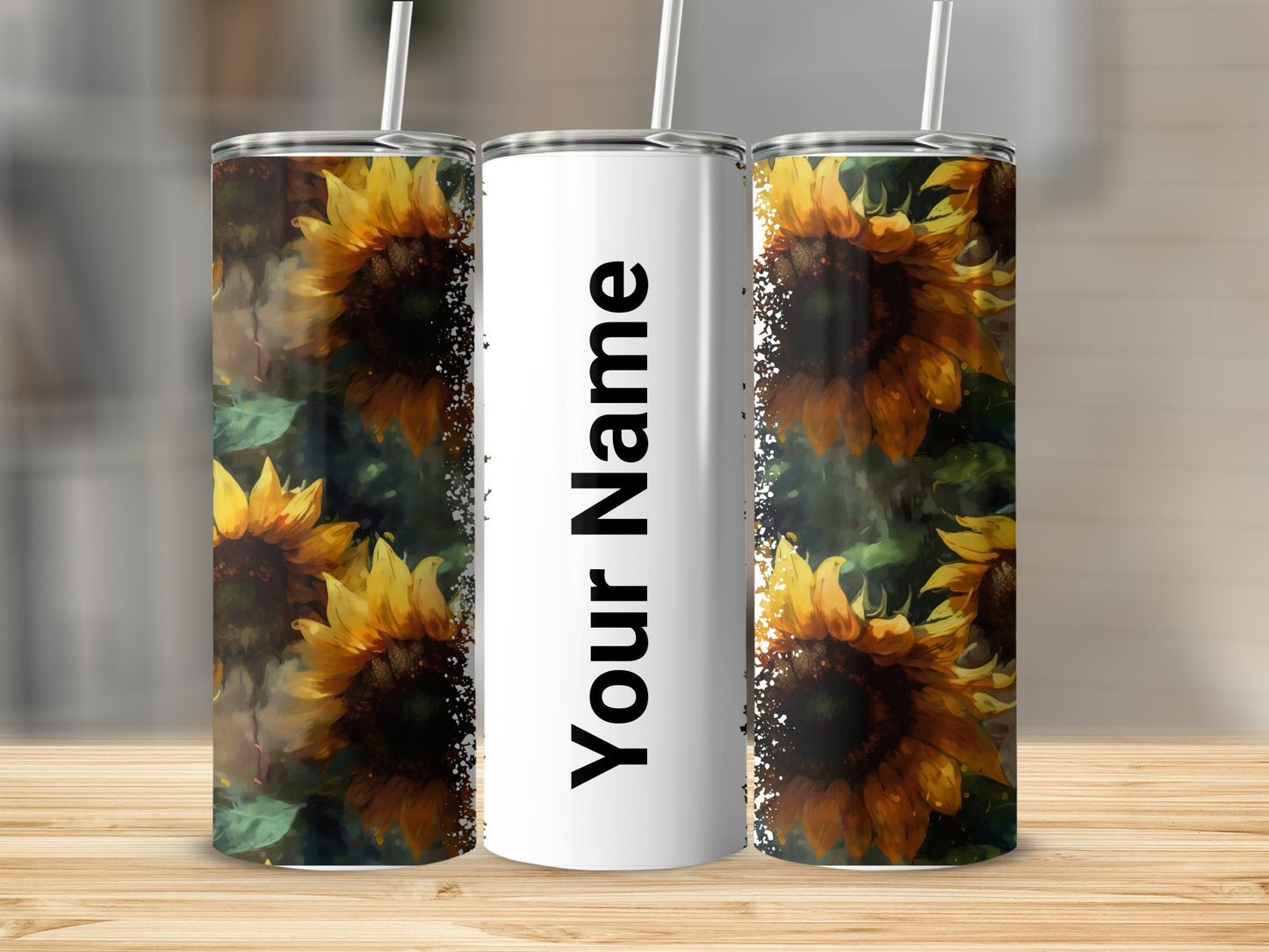 Sunflower Themed Customizable Tumbler With Straw