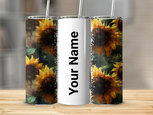 Sunflower Themed Customizable Tumbler With Straw