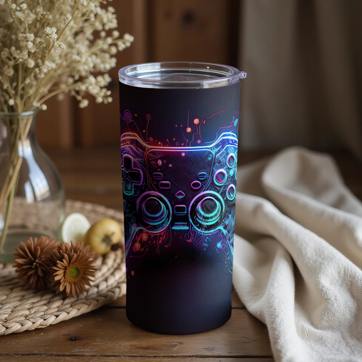 Abstract Neon Game Controller Design Tumbler