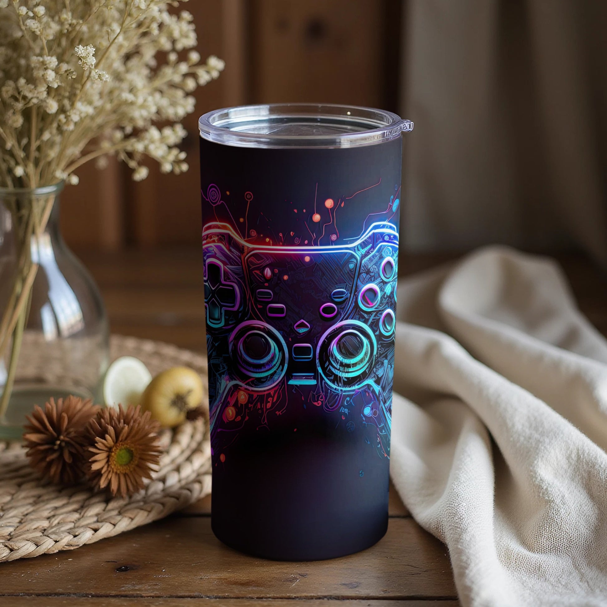 Abstract Neon Game Controller Design Tumbler