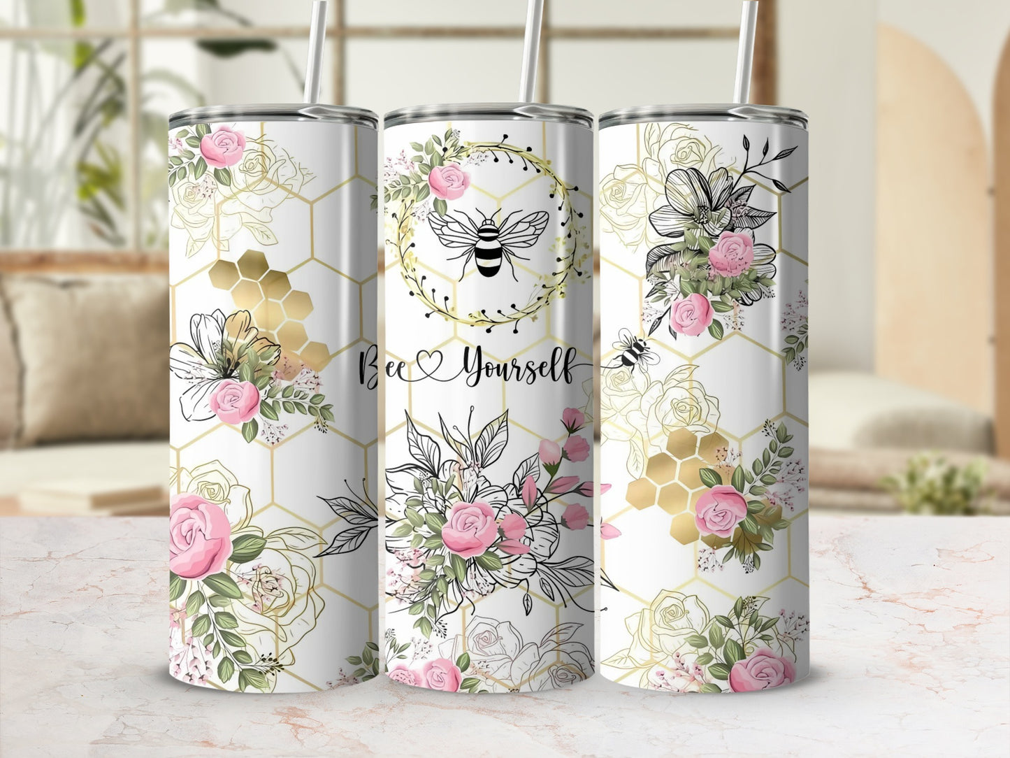 Floral Bee Yourself Design Insulated Tumbler