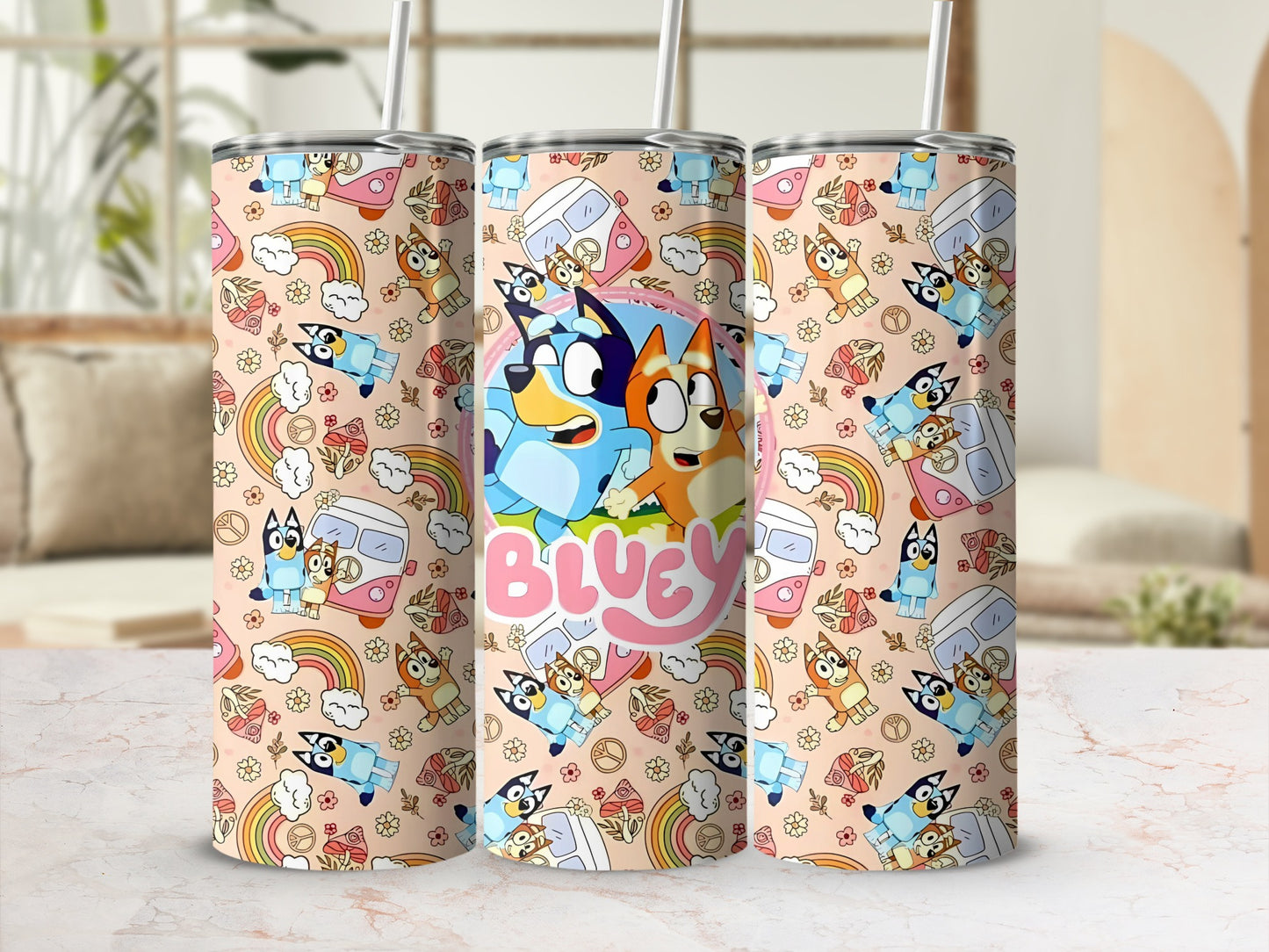 Bluey Themed Colorful Designs Stainless Steel Tumbler