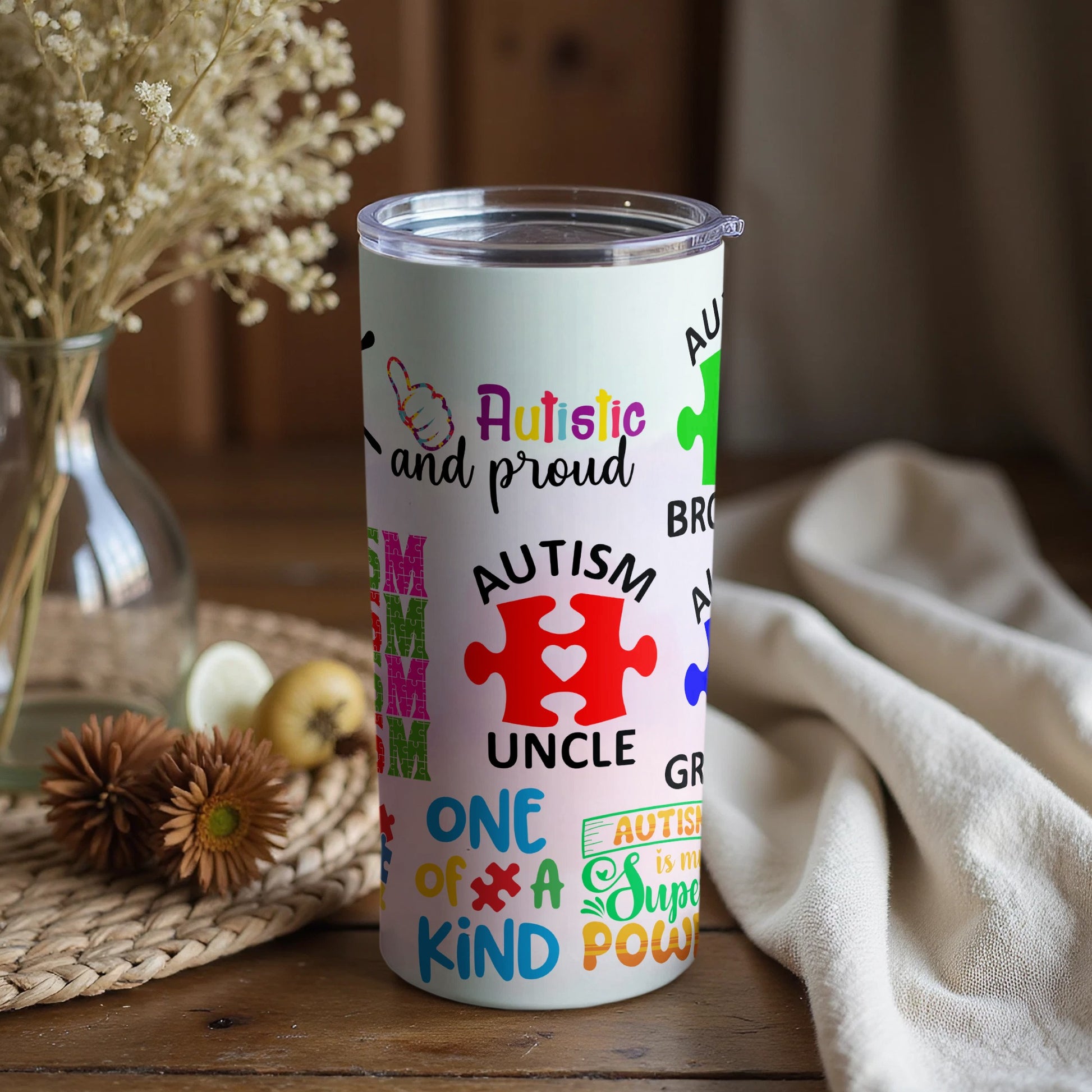 Colorful Puzzle Piece Autism Awareness Tumbler