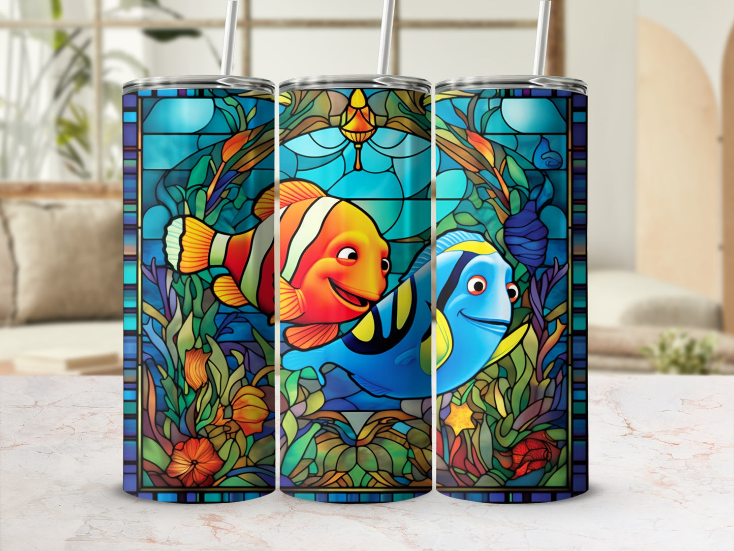 Vibrant Undersea Cartoon Art Insulated Tumbler
