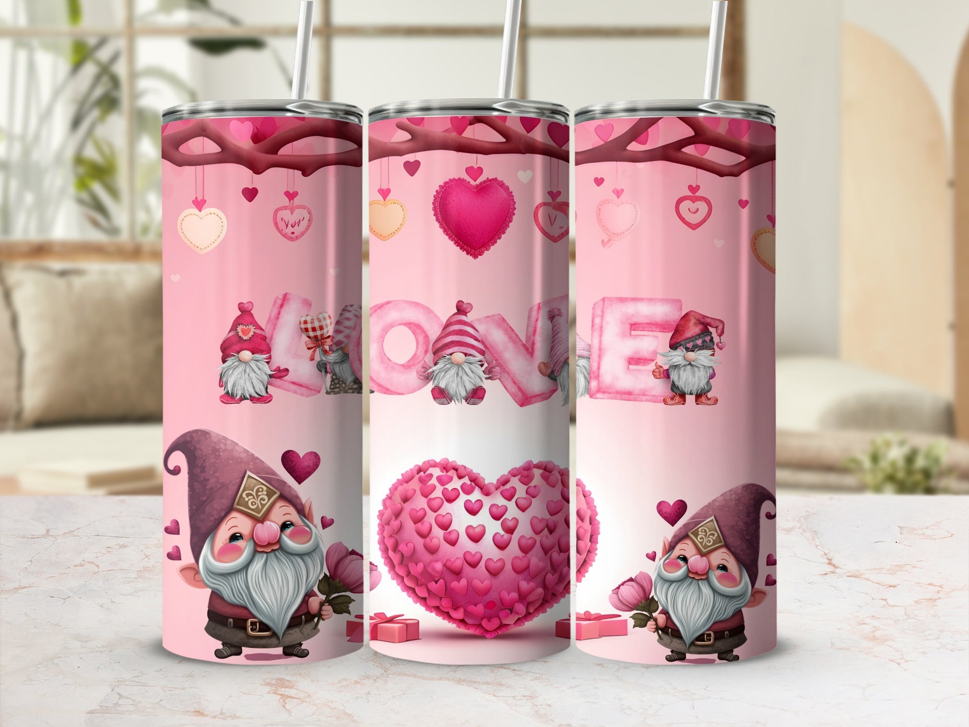 Love Hearts Gnomes Valentines Themed Tumbler Product
