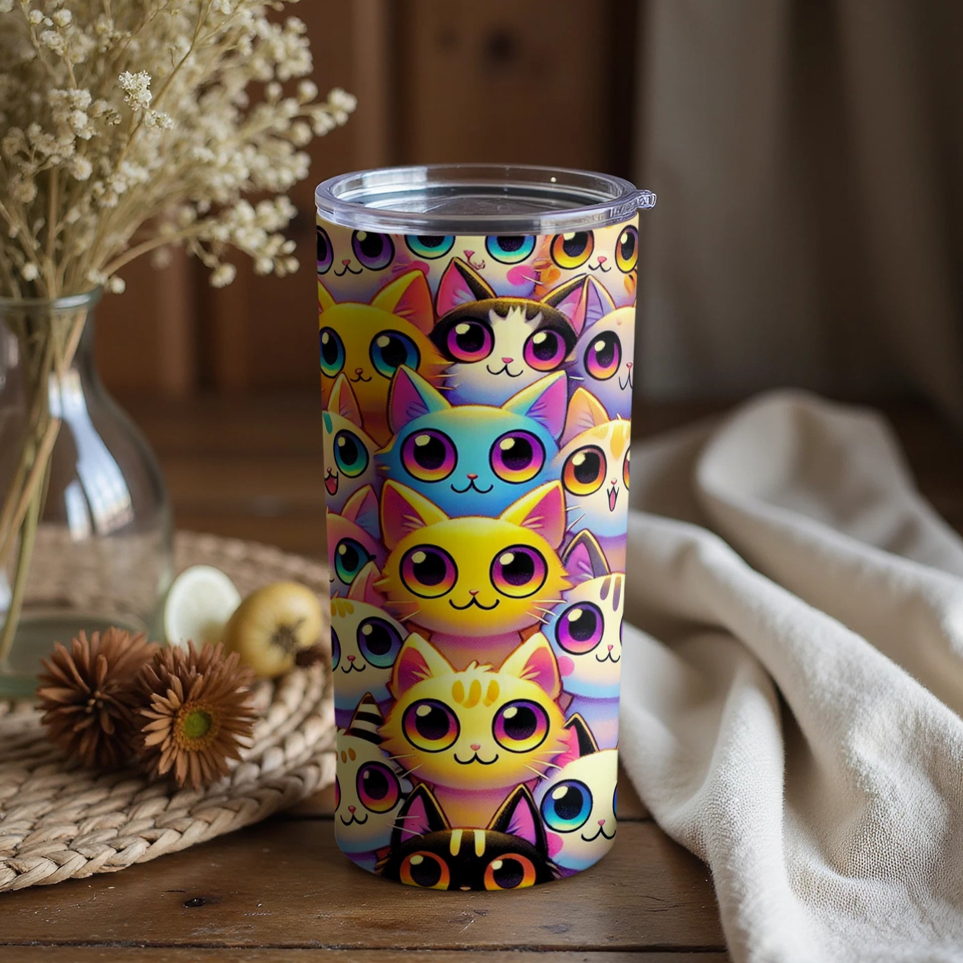 Vibrant Cat Faces Tumbler for Cute and Fun Drinkware