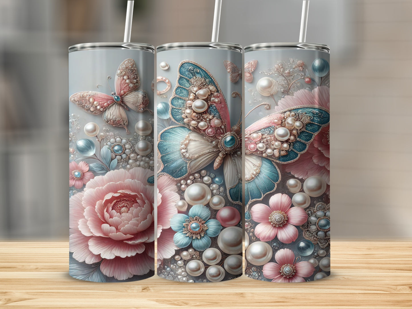 Elegant Floral and Butterfly Design Tumbler Product
