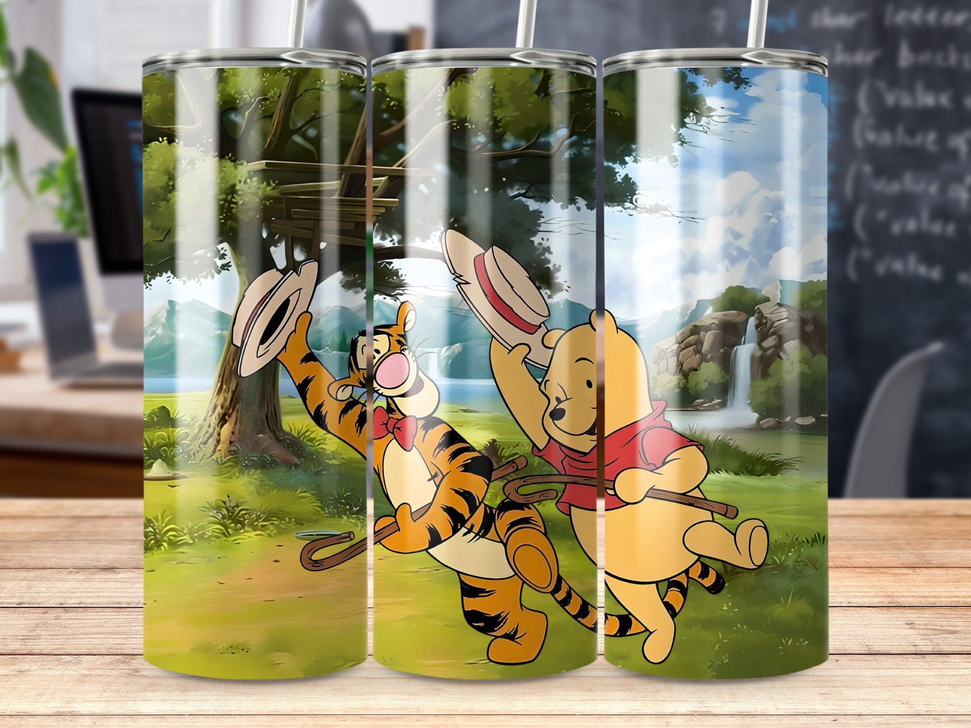 Cheerful Winnie the Pooh and Tigger Scenic Tumbler