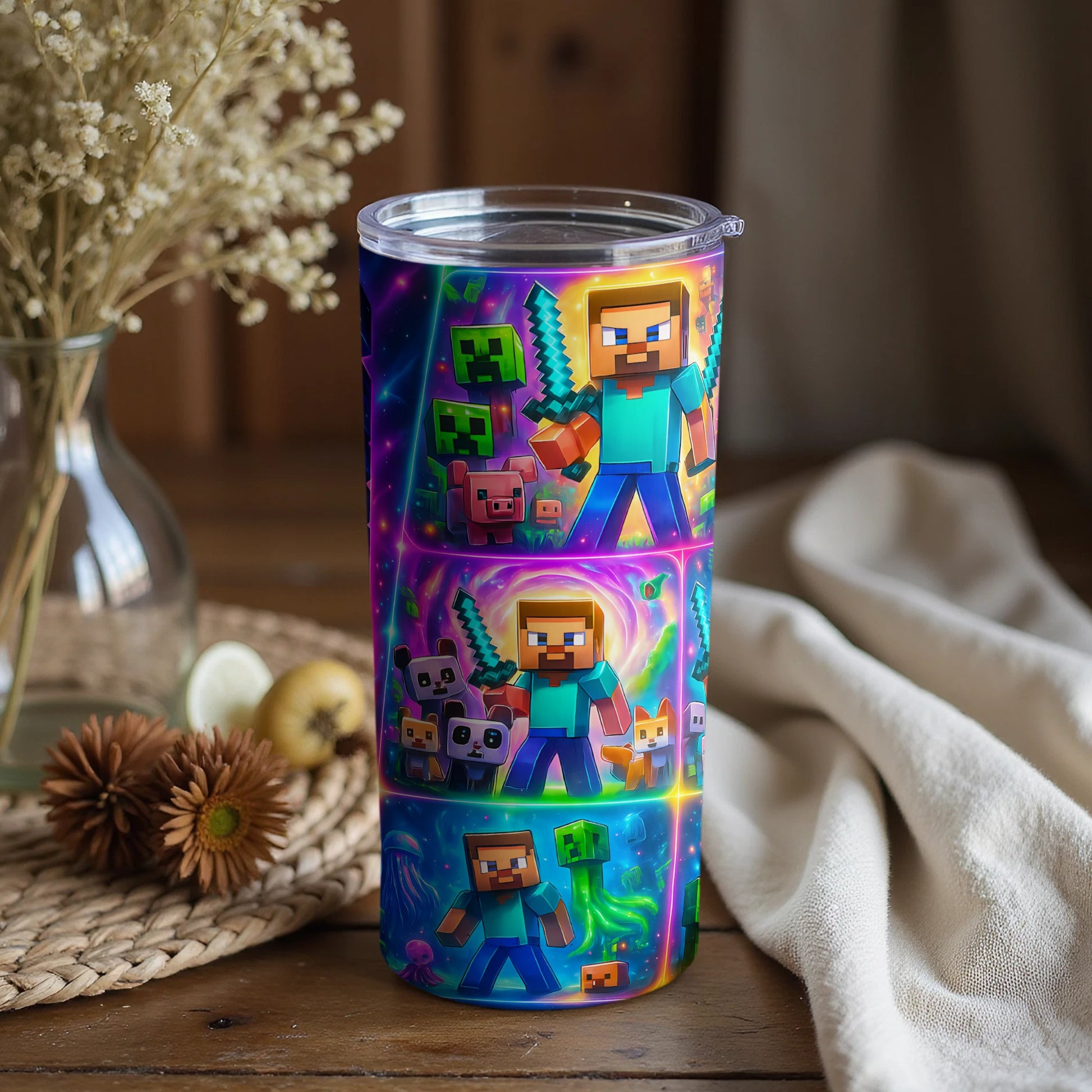 Vibrant Cartoon Characters Design Beverage Tumbler