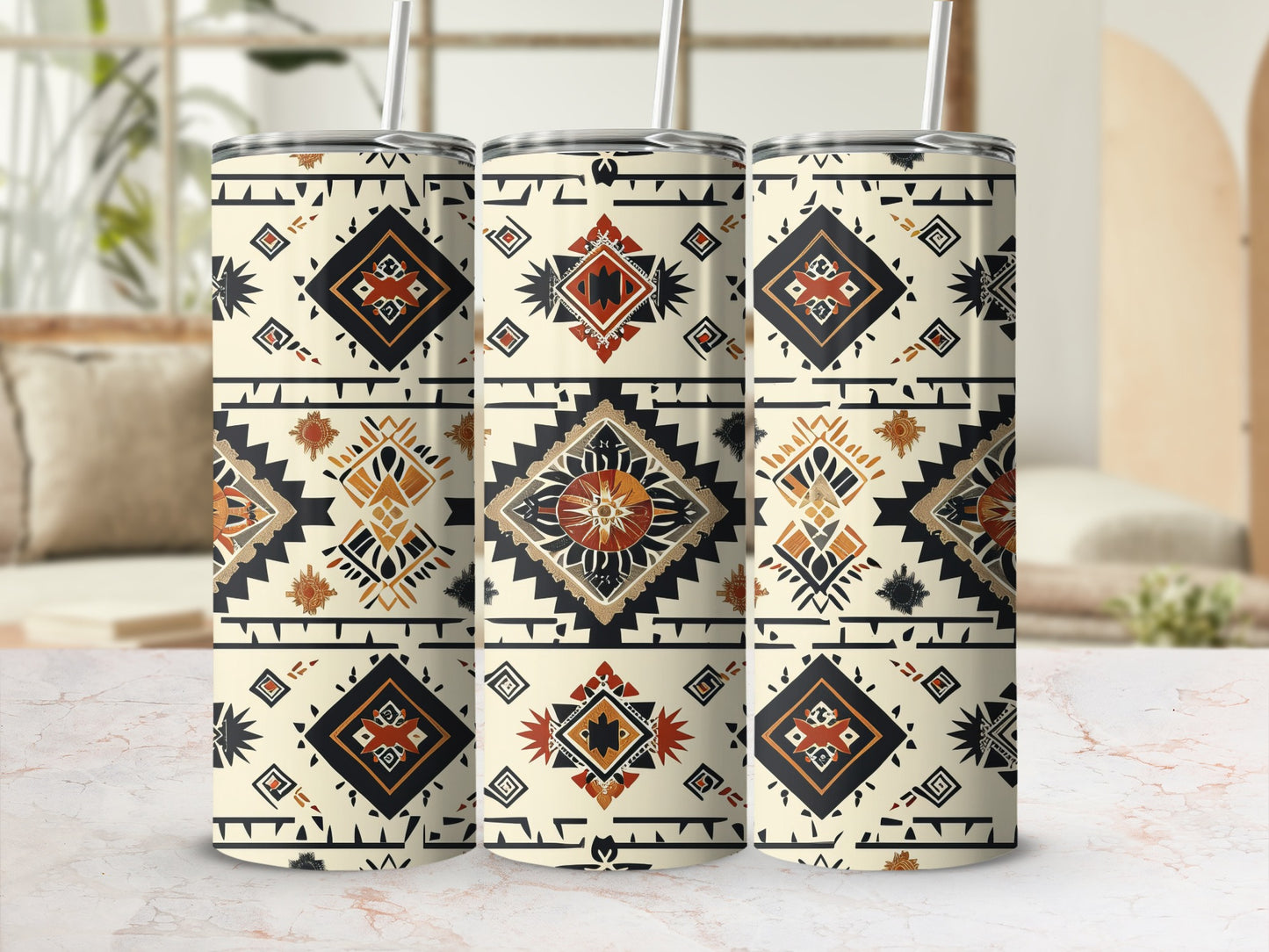 Tribal Geometric Pattern Insulated Tumbler Cup