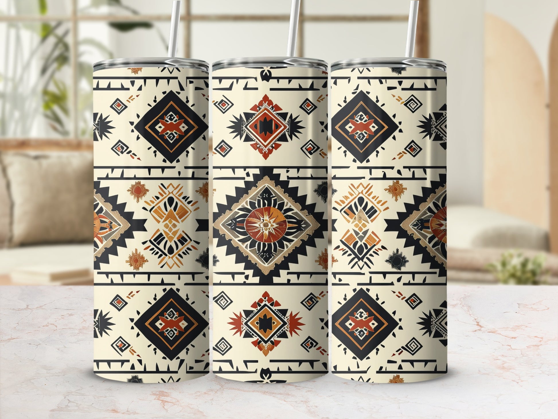 Tribal Geometric Pattern Insulated Tumbler Cup