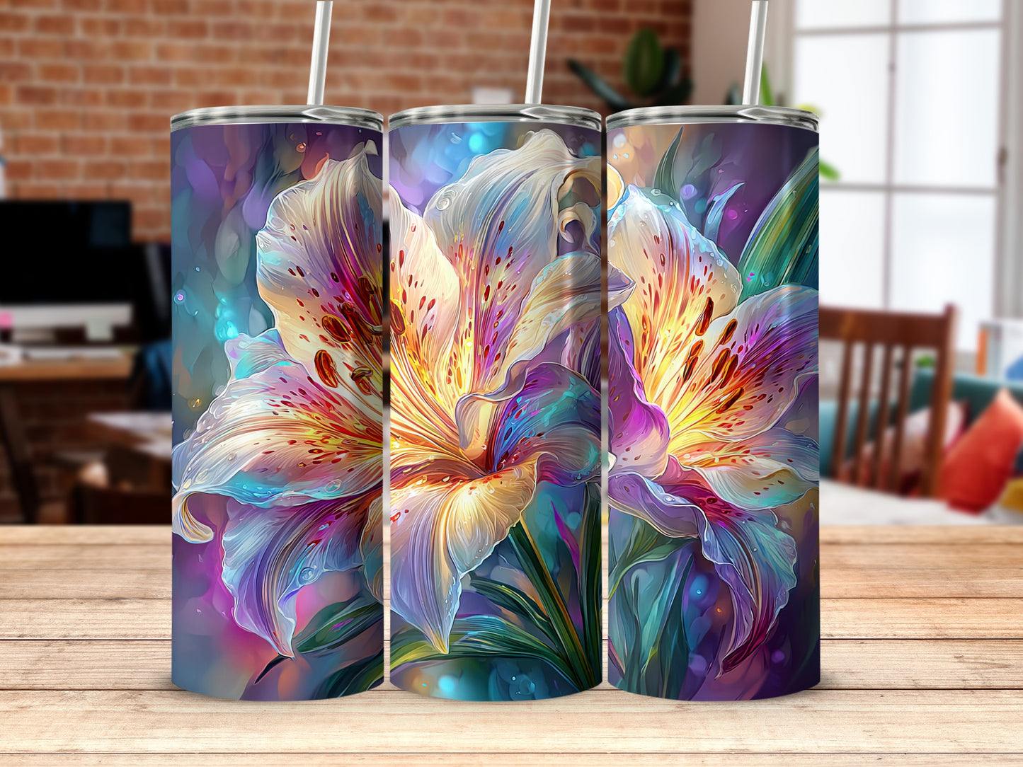 Vibrant Floral Artistic Design Tumbler Insulated Cup