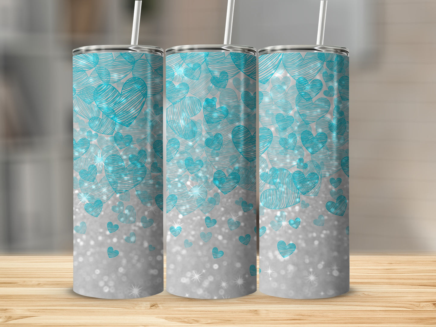 Turquoise Hearts Glitter Tumbler Stunning Drinkware
