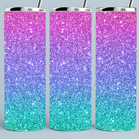 Bright Glitter Pink, Purple, and Teal tumbler