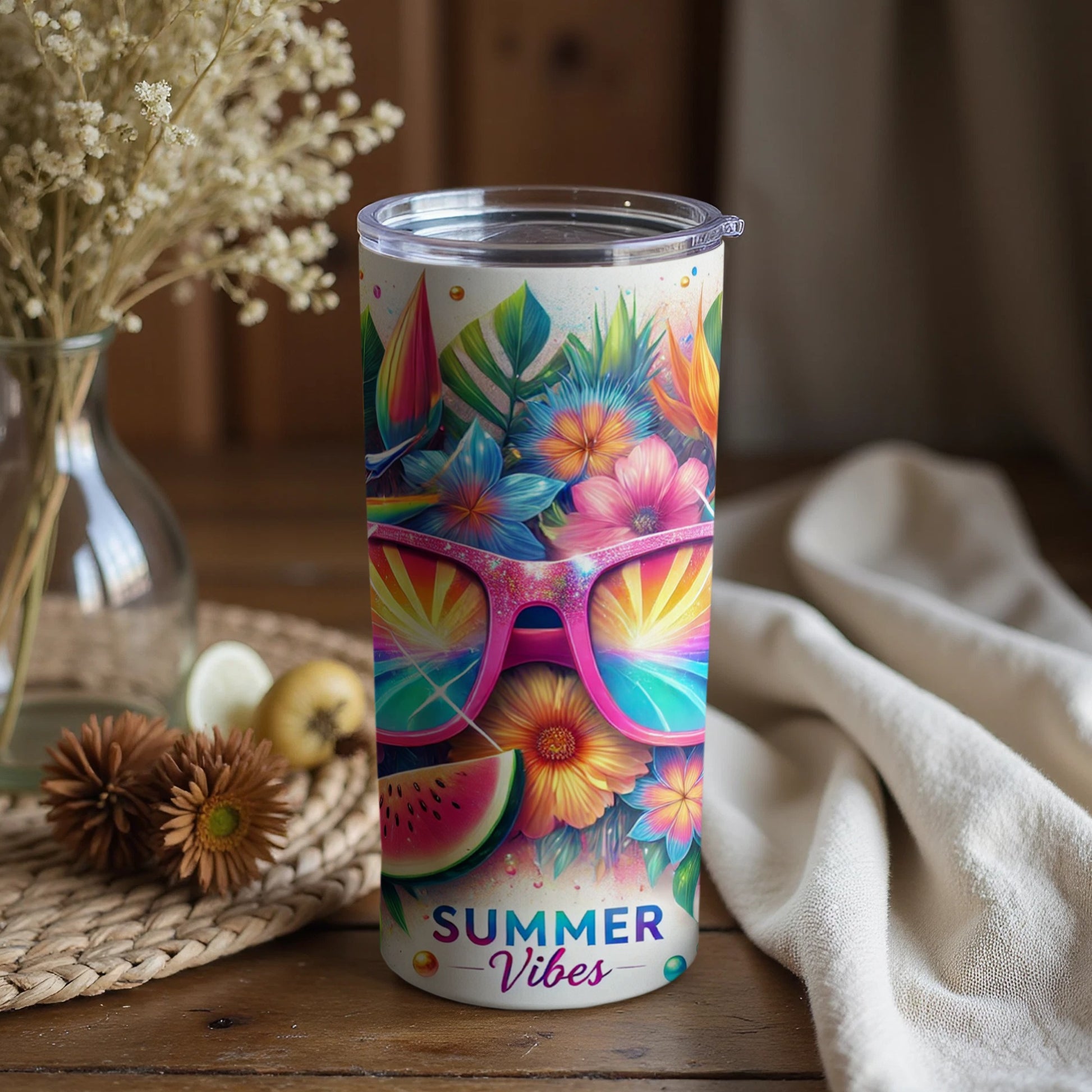 Colorful Summer Vibes Floral Insulated Drink Tumbler